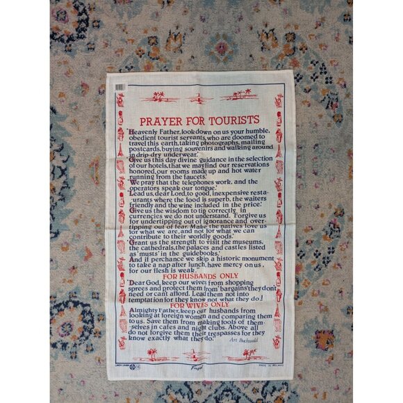 Vintage Fingal Irish Linen Souvenir Tea Towel Prayer for Tourists - Art Buchwald - Picture 1 of 6